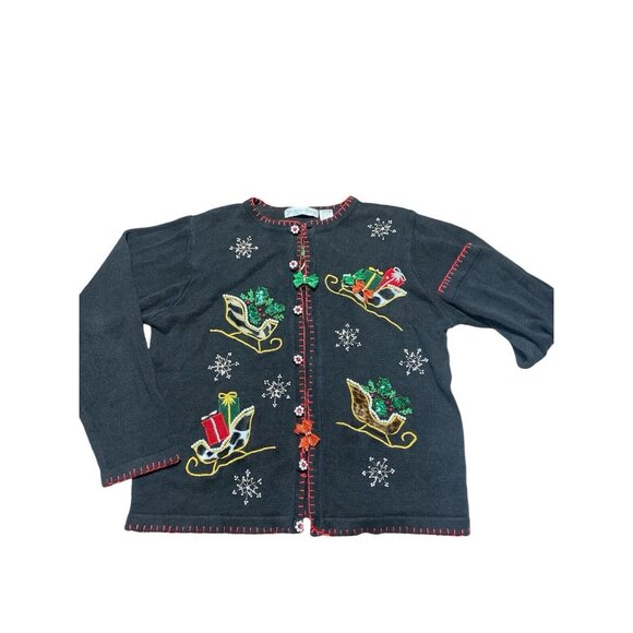 Victoria Jones Christmas Sweater Size Medium Button Up Cardigan - Picture 3 of 11